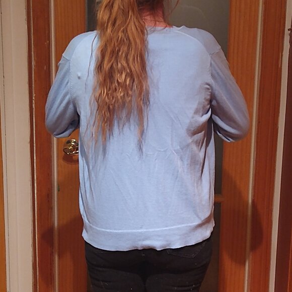 LL Bean baby blue tiny ribbed twinset sweater - Picture 3 of 6